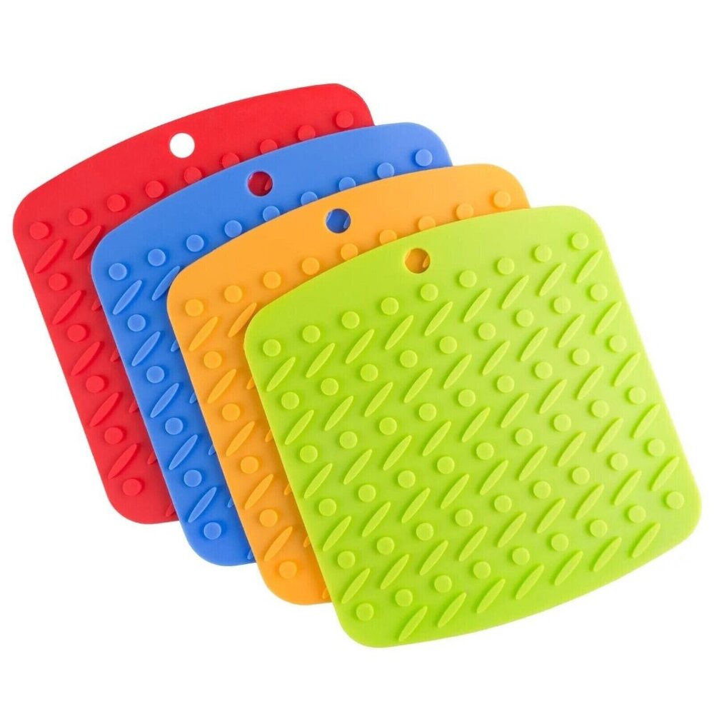 Lavish Home Silicone Pot Holders Set Of 4 Multi-Color Trivet Jar Opener